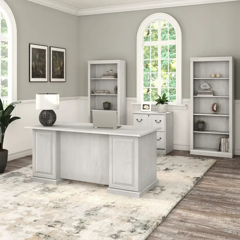Bush Furniture Saratoga Schreibtisch für Führungskräfte mit Schubladen und Stauraum