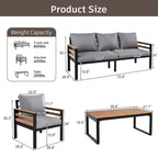 Ensemble de canapé d’extérieur de 4 pièces pour 5 personnes avec table basse en bois massif et coussins amovibles