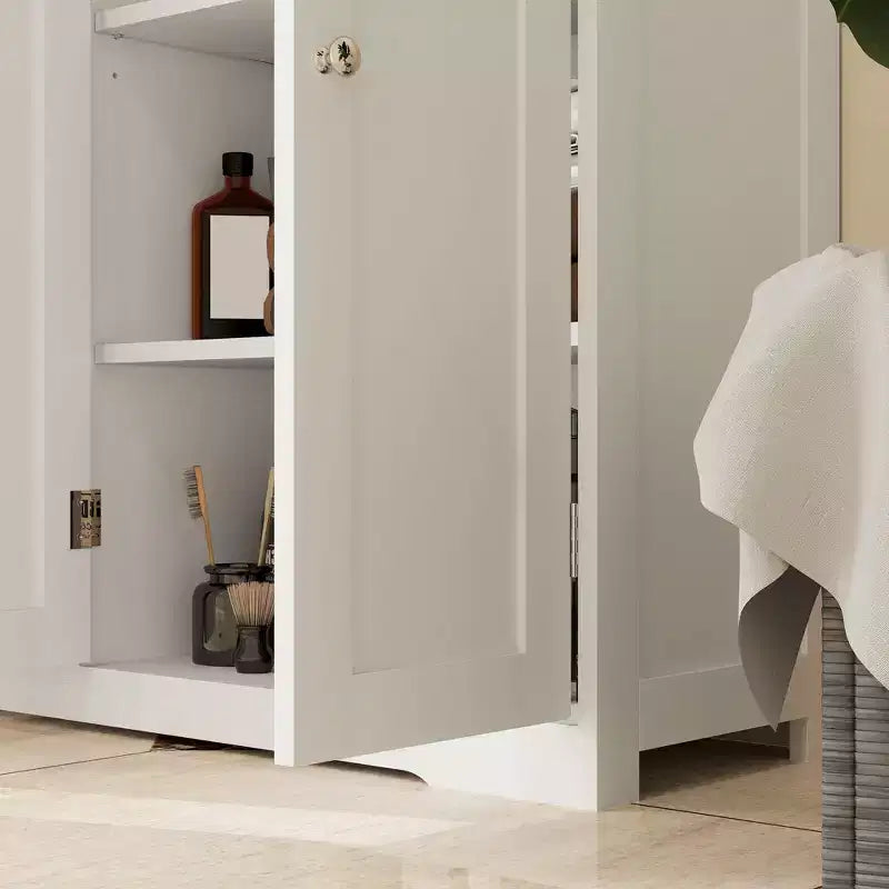 HOMCOM Bathroom Floor Cabinet with Adjustable Shelf, Freestanding Bathroom Storage Cabinet with 4 Drawers and 2 Doors, White