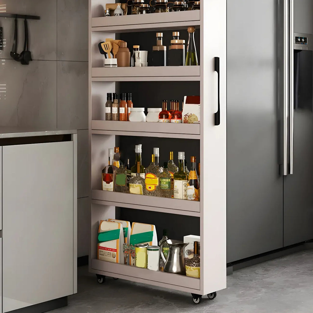 Moderner Buffetschrank aus Holz mit offenen Regalen und Rollen
