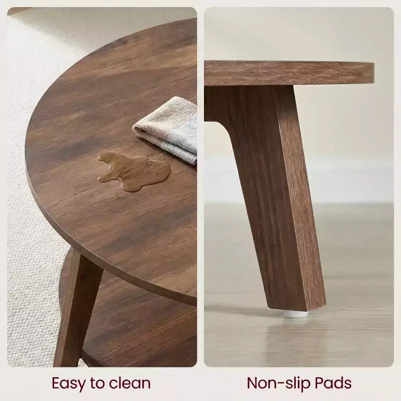Honingbruine ronde salontafel met 2 opbergniveaus, 31,5 x 17,7 inch, ideaal voor de woonkamer