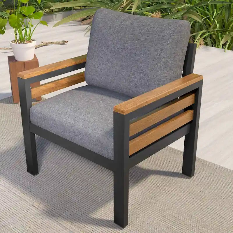 Ensemble de canapé d’extérieur de 4 pièces pour 5 personnes avec table basse en bois massif et coussins amovibles