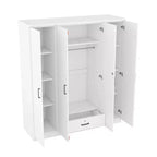 Wood 4-Door Wardrobe Armoire with Hanging Rod, 1-Drawer and Storage Shelves