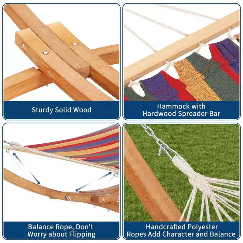 Support de hamac en bois robuste et résistant aux intempéries, universel, incurvé, capacité de 475 lb, pour terrasse, cour et intérieur