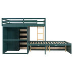 Lit superposé deux places sur deux places avec armoire de rangement et tiroirs, lit superposé en bois deux places gain de place avec barrière de sécurité pour appartement et chambre