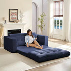 Mjkone 71' 2-in-1 slaapbank, opvouwbare loveseat met geribde stof en knopen, ruimtebesparend