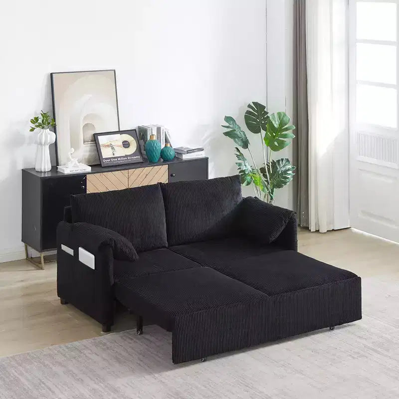 64,5 3-in-1-Schlafsofa aus Cord mit ausziehbarem Bett