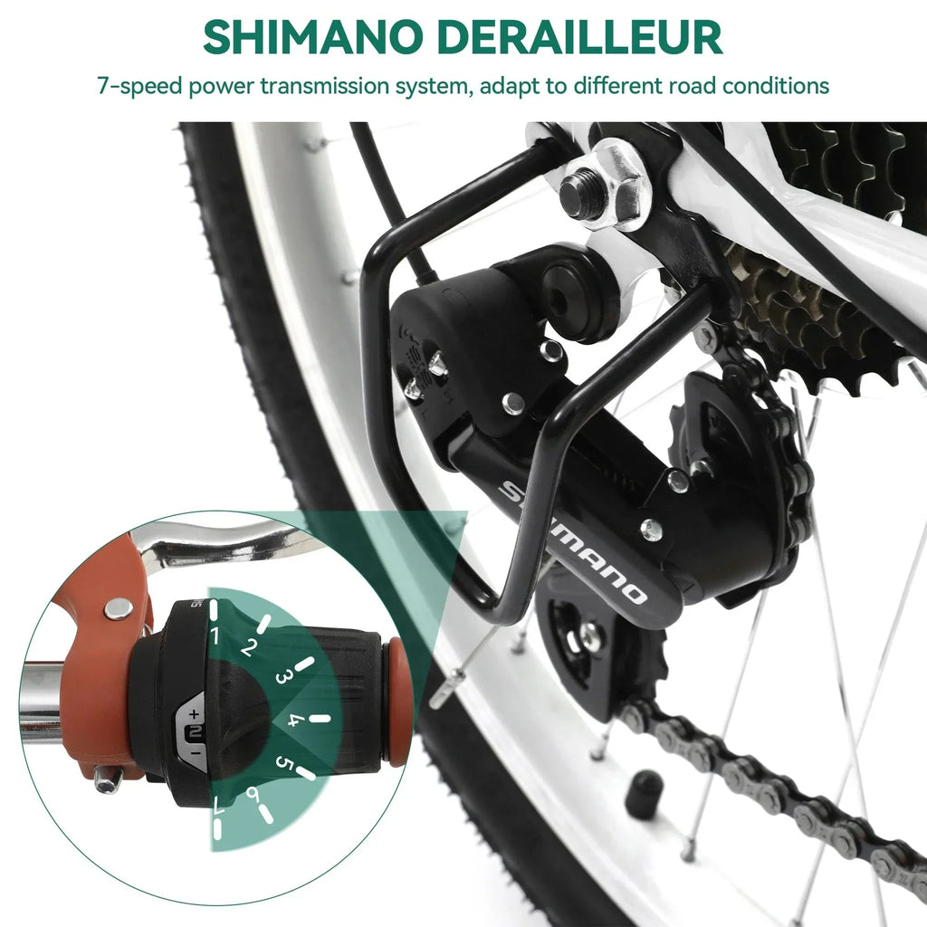 Moasis24/ 26-Zoll-Cruiser-Fahrrad mit 7 Gängen, verstellbarem Durchstieg, Pendlerfahrrad