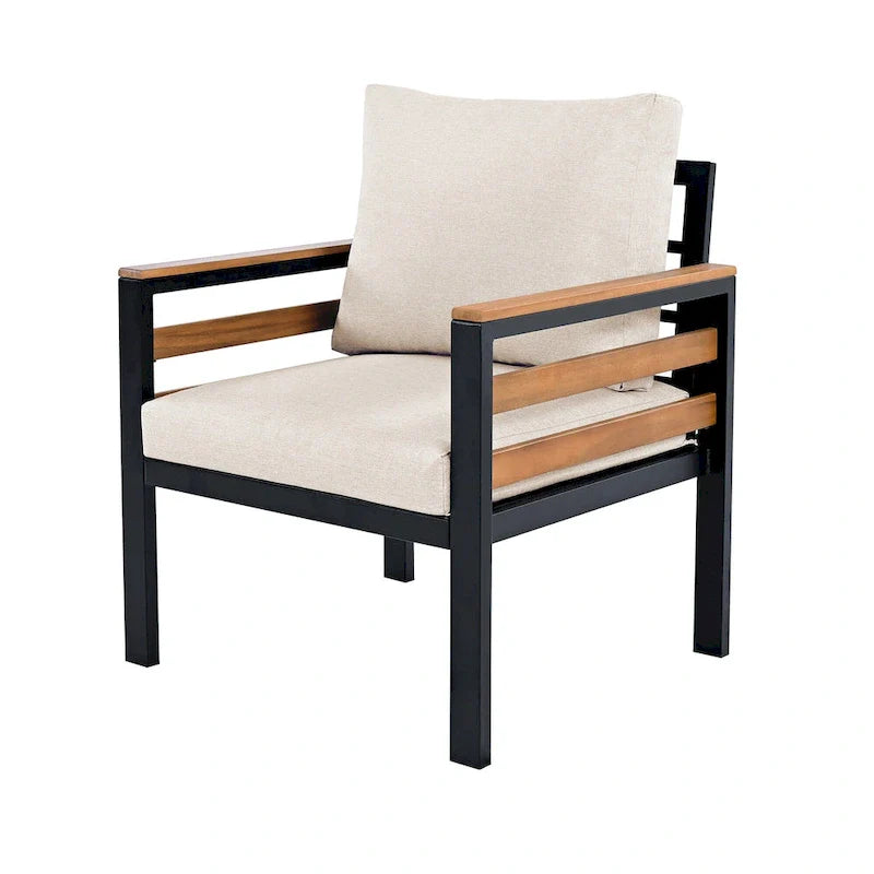 Ensemble de canapé d’extérieur de 4 pièces pour 5 personnes avec table basse en bois massif et coussins amovibles