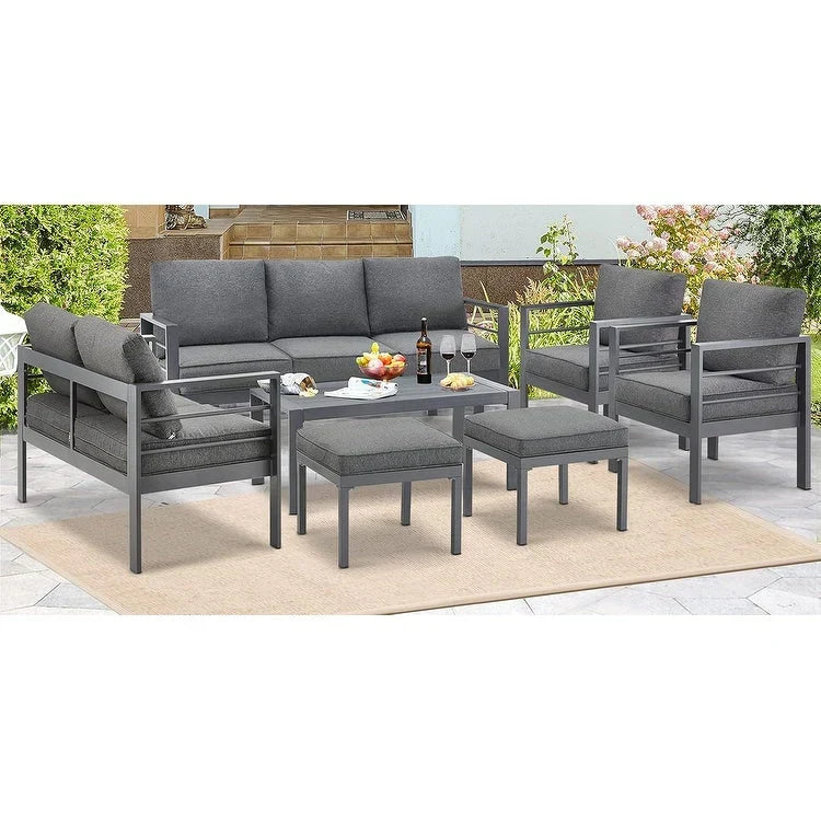 AECOJOY 7-teiliges Aluminiummöbel-Set für die Terrasse, Outdoor-Sitzgruppe