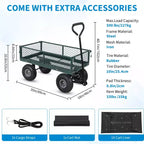 Chariot de jardin en acier robuste, 226,8 kg, chariot utilitaire pliable avec côtés en filet et doublure amovibles, 10 pneus gonflables, poignée de traction