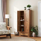 HOMCOM 72 Landhaus-Speisekammernschrank mit Scheunentüren, hoher Küchenschrank mit verstellbaren Einlegeböden und Schublade
