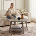 Honingbruine ronde salontafel met 2 opbergniveaus, 31,5 x 17,7 inch, ideaal voor de woonkamer