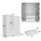 Armoire Hitow avec 2 grands tiroirs, espace central pour vêtements suspendus et miroir, style minimaliste