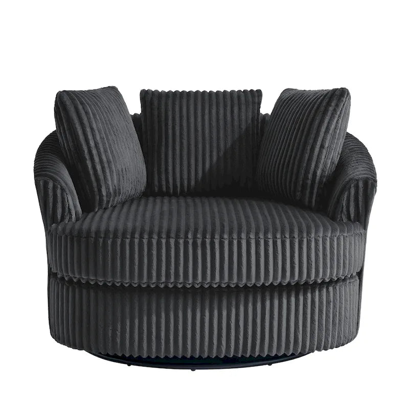 2 Set Oversized 43 W Plush Corduroy Swivel Barrel Chair with Pillows