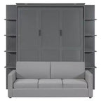 Whisen Modern Design Wood Frame Queen Size Murphy Bed Wall Bed with Sofa and Shelves