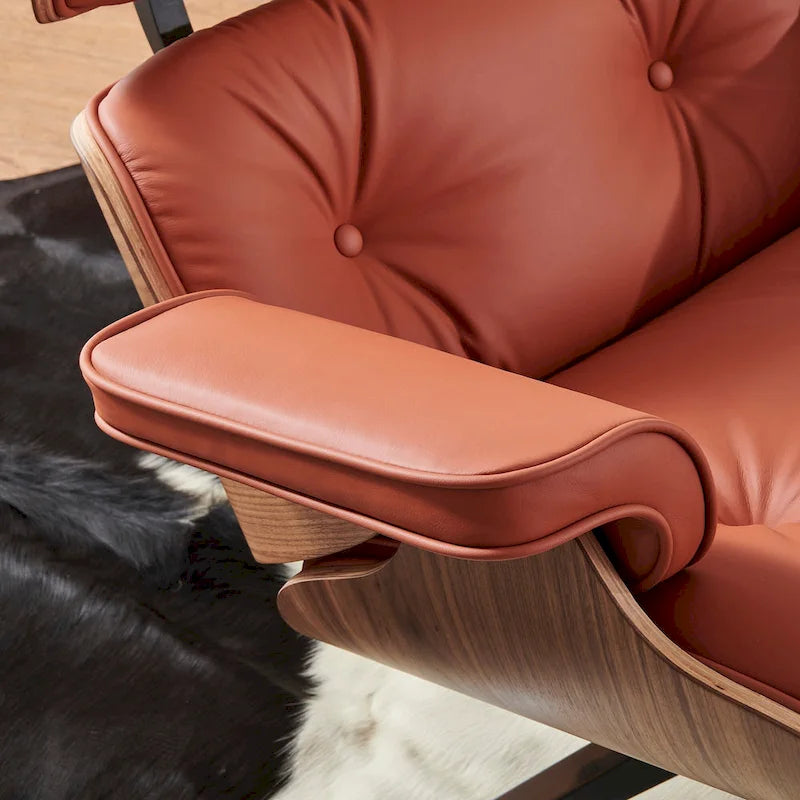 Leren loungefauteuil in mid-century-modern stijl, relaxfauteuil