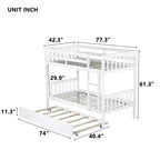 Twin Over Twin Modern Wood Bunk Bed with Trundle, Convertible into 2 Beds