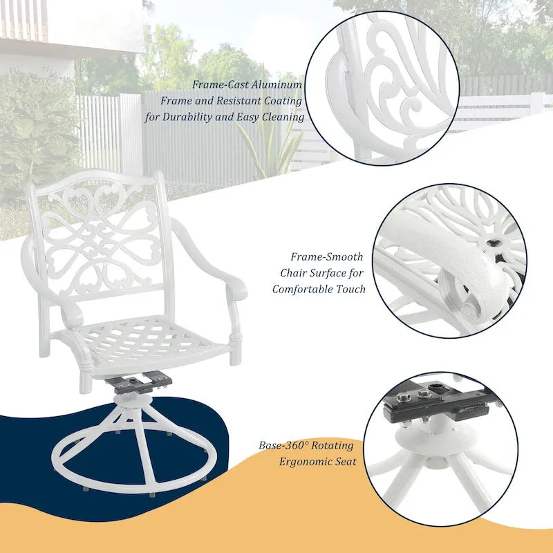 Ensemble de salle à manger de patio en aluminium moulé en 5 pièces avec 4 chaises pivotantes