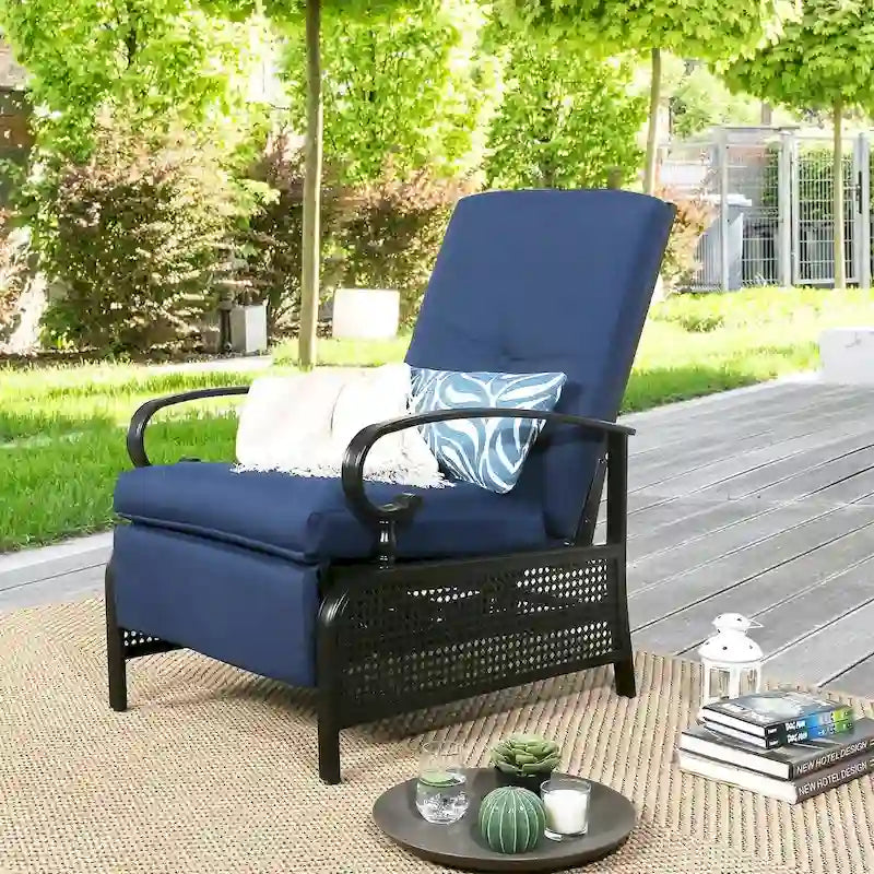 Fauteuil inclinable réglable de salon pour extérieur avec coussin - 38 (P) x 26.5 (L) x 38.5 (H) POUCES