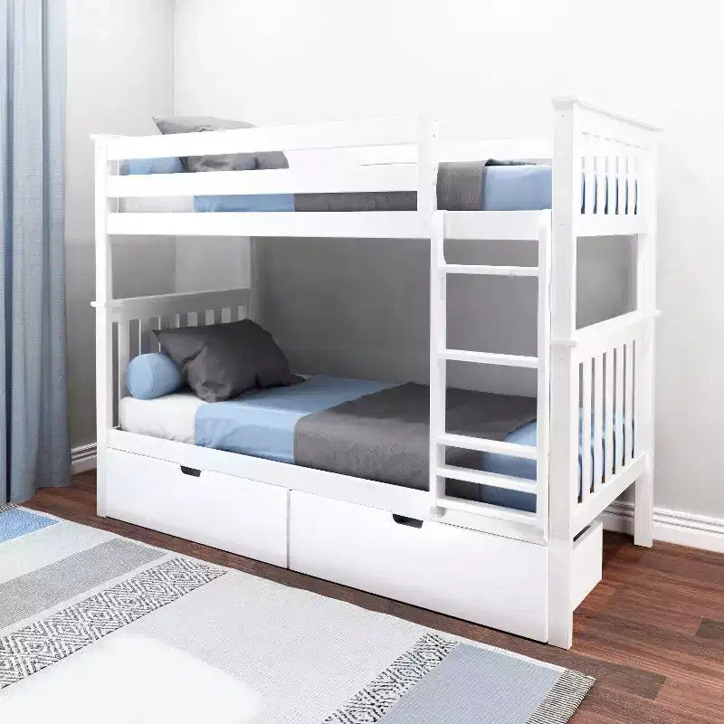 Stapelbed van massief hout voor 2 eenpersoonsbedden voor kinderen met opbergladen onder het bed