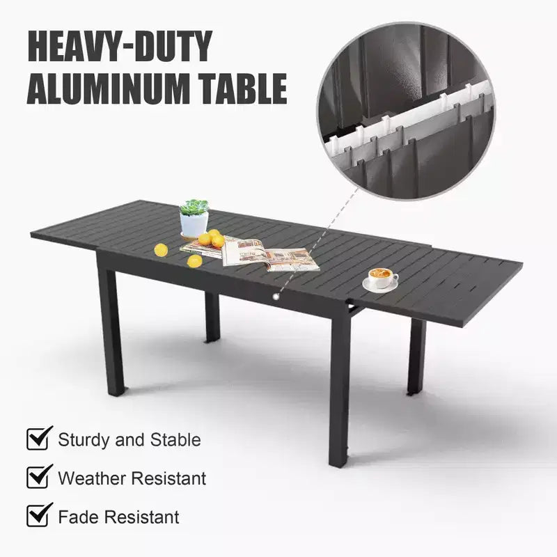 Okak Esstisch aus Aluminium, ausziehbarer Terrassentisch, Küchentisch für das Esszimmer