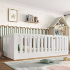 Weißes Montessori-Etagenbett in Einzelbettgröße mit Schutzgittern und Tür ??Massivholz, 1 Kind