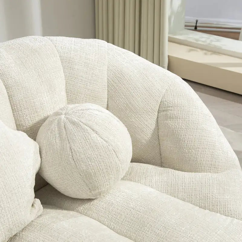 Weißer, 63,78 Zoll großer, mit Chenille bezogener Loungesessel mit hochdichtem Schaumstoff