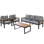 Ensemble de canapé d’extérieur de 4 pièces pour 5 personnes avec table basse en bois massif et coussins amovibles
