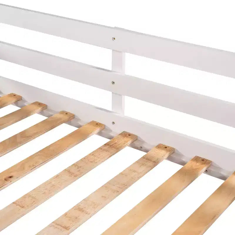 L-vormig stapelbed voor 4 kinderen, vierpersoons stapelbed met glijbaan, houten stapelbedframe met full- en twinbed voor slaapkamer of slaapzaal