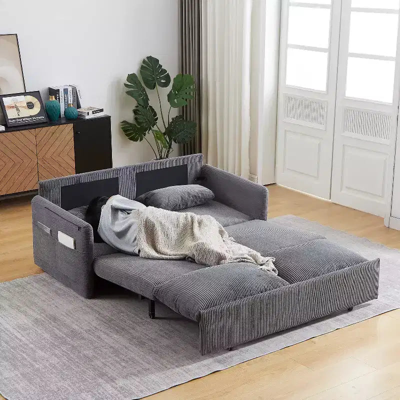 64,5 3-in-1-Schlafsofa aus Cord mit ausziehbarem Bett