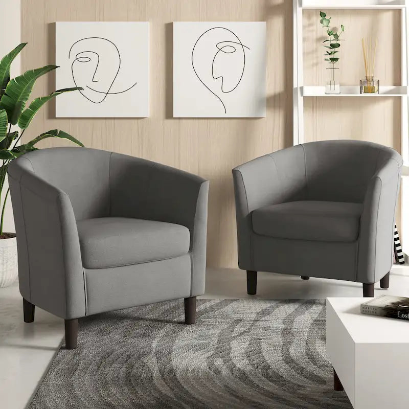Ensemble de 2 fauteuils club modernes en lin, style tonneau
