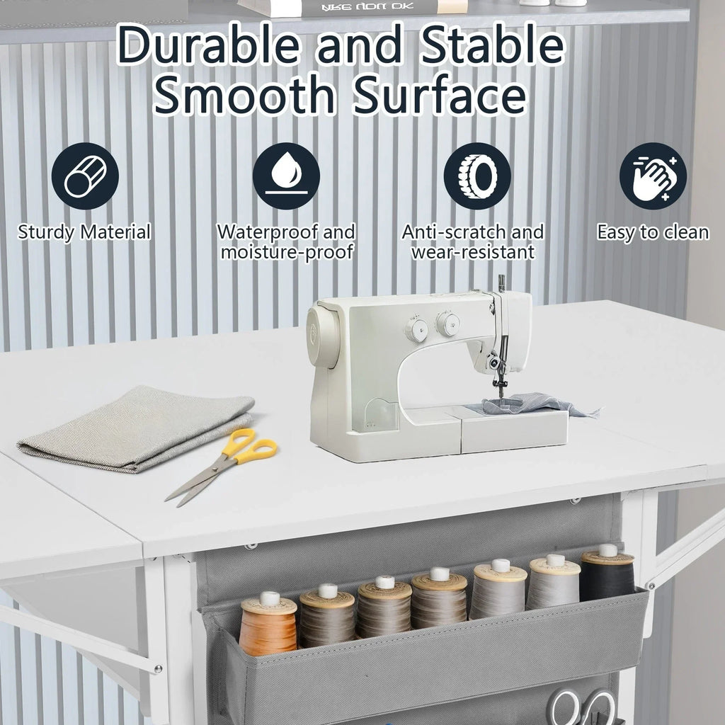 Table de bricolage réglable en hauteur avec étagères de rangement, table de découpe pliante mobile pour bureau à domicile, salle de couture ou atelier créatif