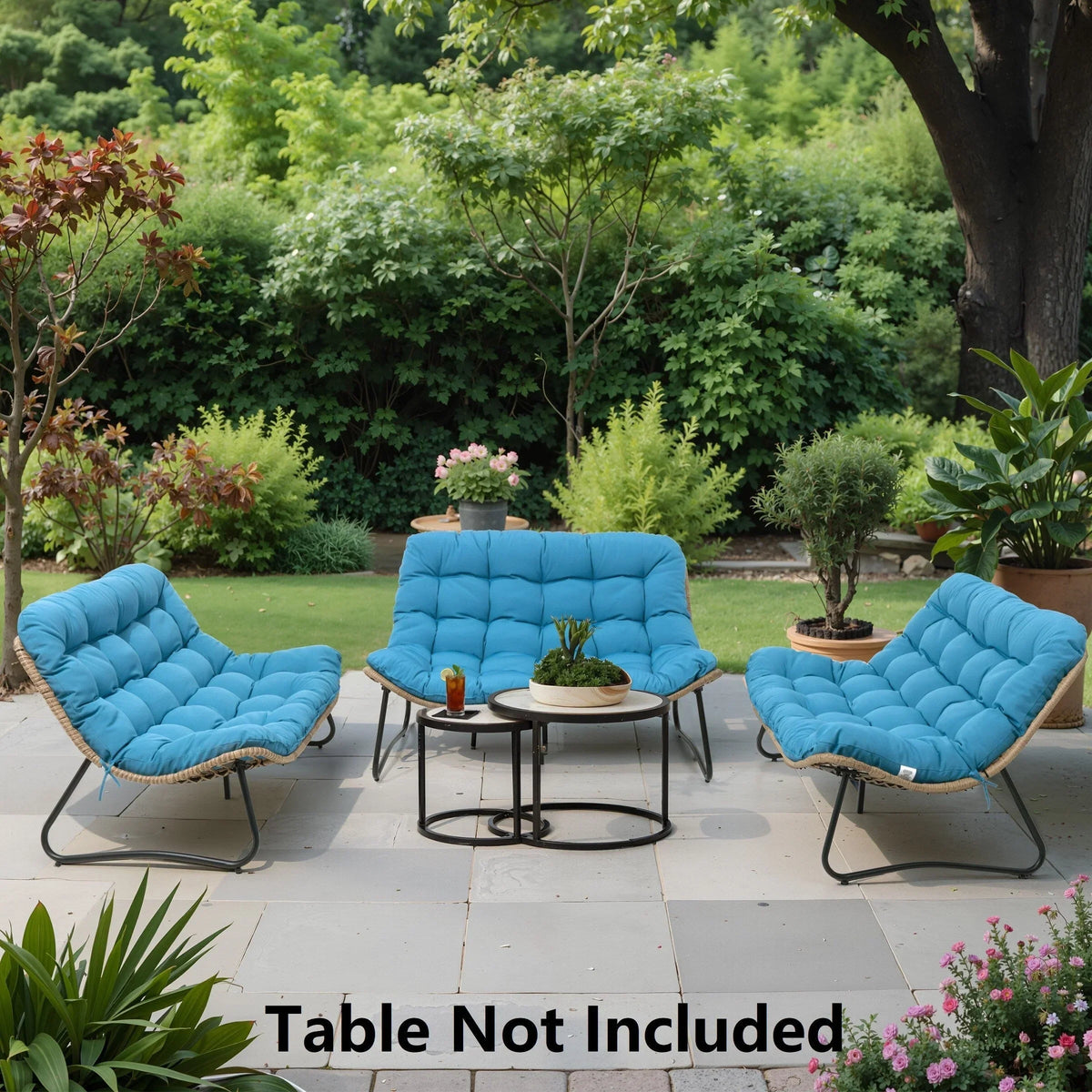 Fauteuil double Papasan avec coussin, rotin PE toutes saisons et structure en métal, pour intérieur et extérieur