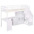 Twin Size Loft Bed with L-Shaped Desk, 3 Drawers, Cabinet, Staircase Storage, Solid Pine/MDF Build