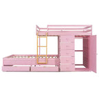 Lit superposé deux places sur deux places avec armoire de rangement et tiroirs, lit superposé en bois deux places gain de place avec barrière de sécurité pour appartement et chambre