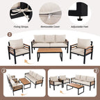 Ensemble de canapé d’extérieur de 4 pièces pour 5 personnes avec table basse en bois massif et coussins amovibles