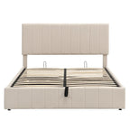 Lit plateforme queen-size rembourré avec système de rangement hydraulique - beige