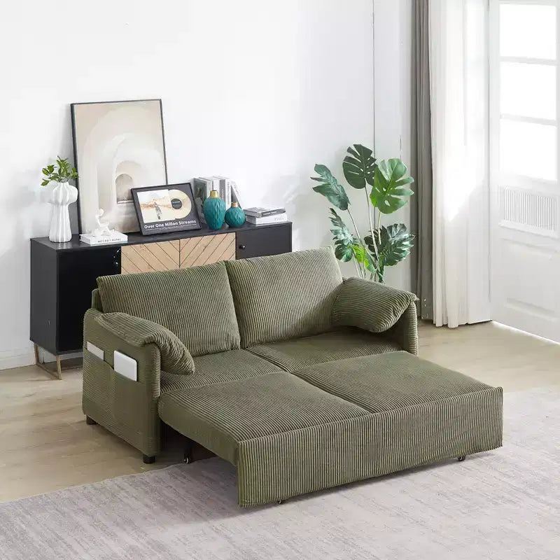 64,5 3-in-1-Schlafsofa aus Cord mit ausziehbarem Bett
