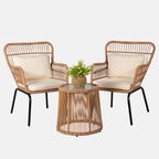 3-delige bistroset van wicker voor buiten, weerbestendige rotan tuinmeubelset met stoelen en kussens