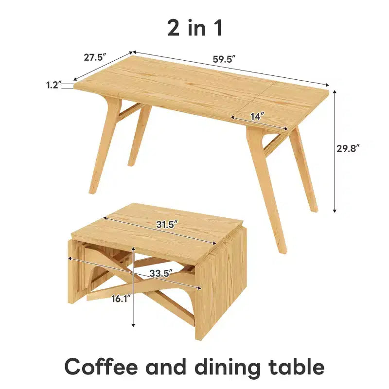 2-in-1-Couchtisch, ausziehbarer Esstisch, höhenverstellbarer Tisch für Zuhause und Büro, platzsparend – ModernLuxe