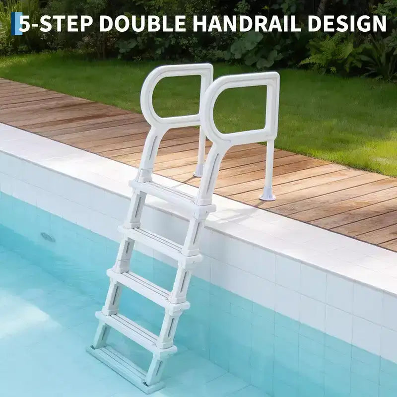 Stevige zwembadladder met 5 treden en dubbele leuningen, antislip en robuuste PE-treden, draagvermogen van 400 lb, geschikt voor ingegraven en bovengrondse zwembaden van 48-54 inch
