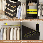 Besiost Holz-Kleiderschrank-Organizersystem für 1,2–2,7 m mit 4 Schubladen, 4 Kleiderstangen und Regaltürmen