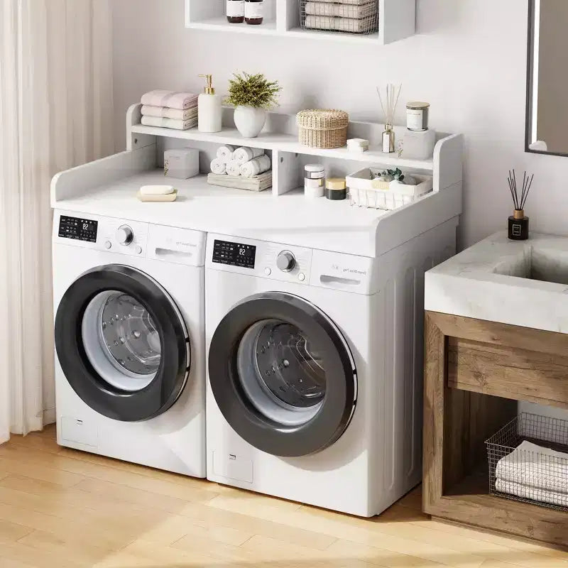 Plan de travail à 2 niveaux pour lave-linge et sèche-linge avec étagère ou tiroirs, couvre-plan de buanderie avec tapis antidérapant, dessus de 54X27.5 pour plier le linge