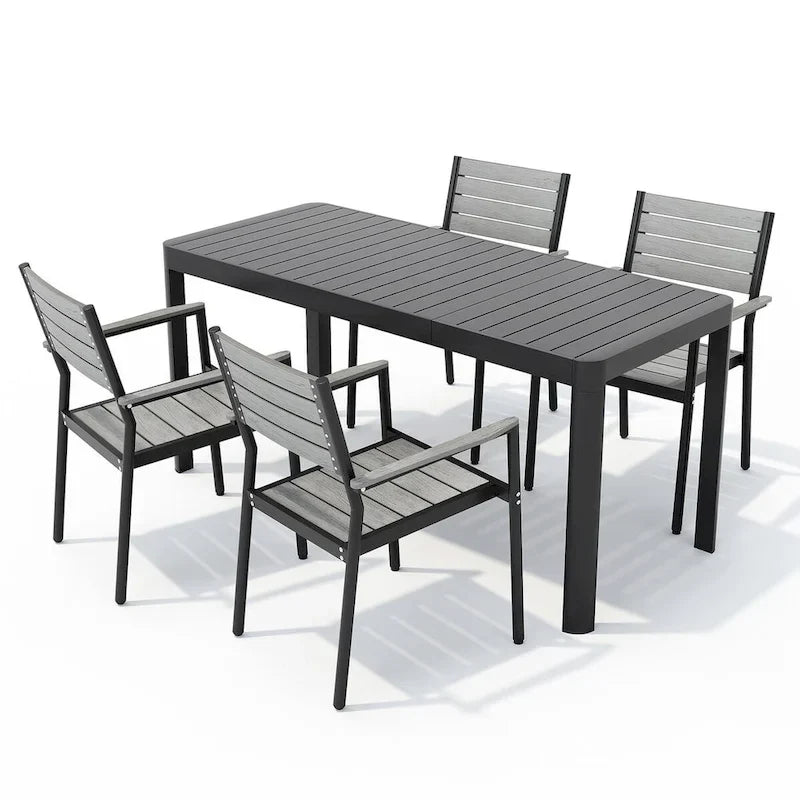 5/7-teiliges Aluminium-Essset für die Terrasse mit stapelbaren Stühlen und ausziehbarem Tisch