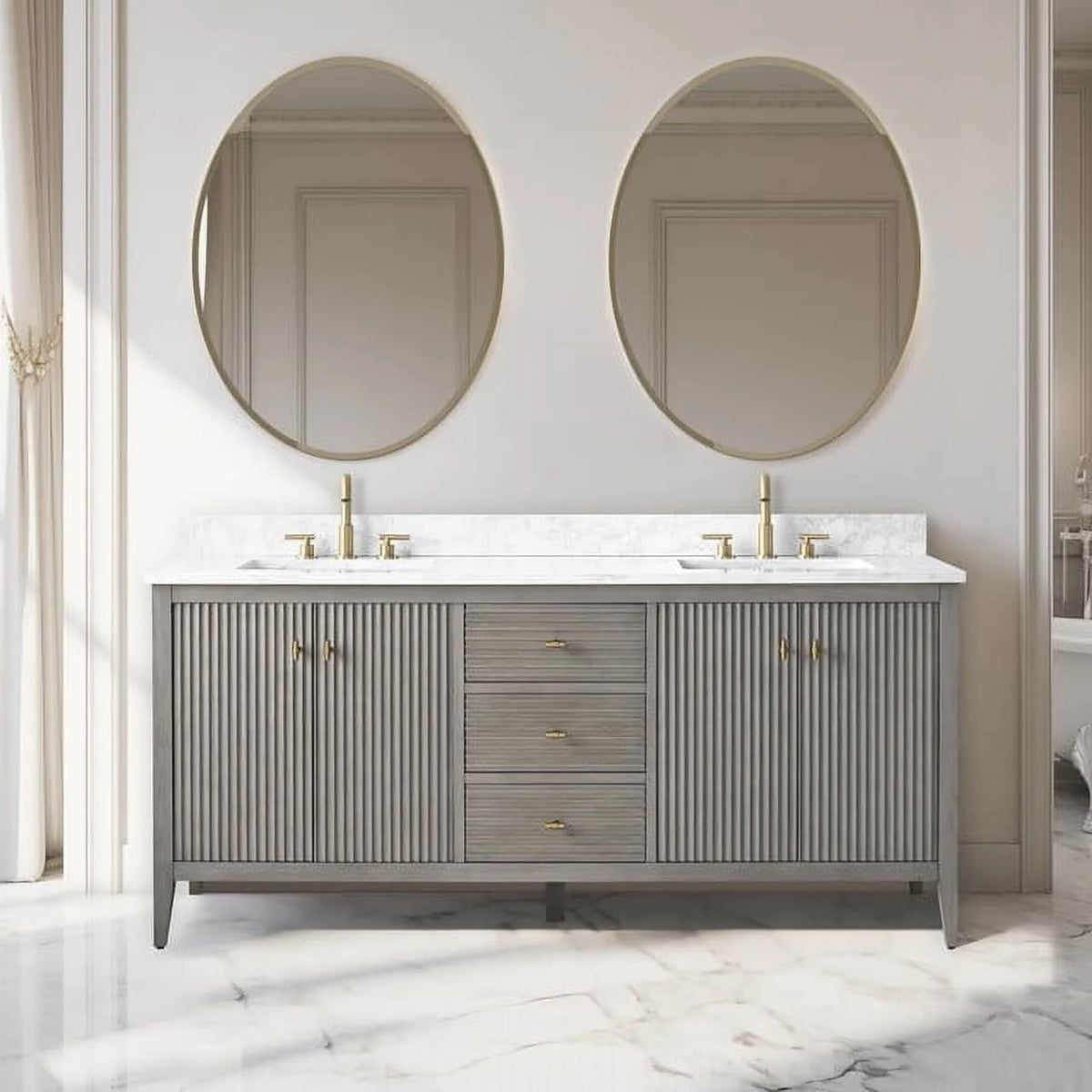 Vanity Art 72 Badezimmer-Waschtischunterschrank mit Doppelwaschbecken und Oberfläche aus Kunstmarmor