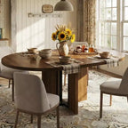Table à manger ronde extensible de 47 à 63 po pour 4 à 8 personnes, table de cuisine extensible en bois de style champêtre avec structure en métal, table ovale gain de place pour appartement, gris rétro