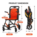 Fauteuil roulant de transport pliable ultraléger, capacité de 220 lb, cadre en aluminium de 18 lb, assise de 16,2, accoudoirs et repose-pieds amovibles, frein à main verrouillable