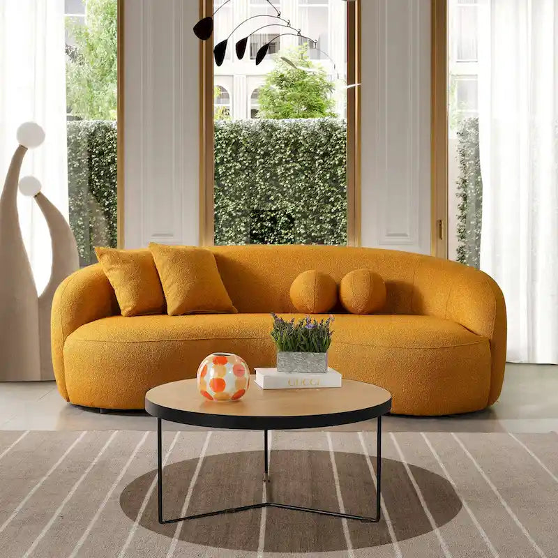 Blaine luxuriöses modernes Sofa im Japandi-Stil aus Bouclé-Stoff mit geschwungener Form