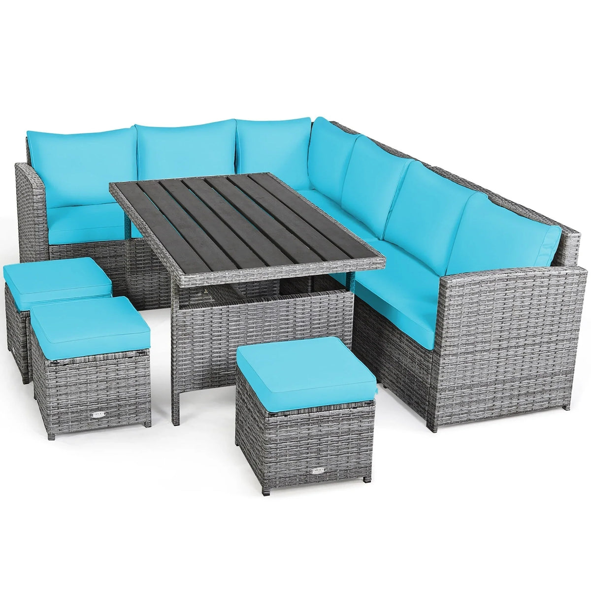 Costway Ensemble repas de jardin en rotin de 7 pièces, canapé d’angle, canapé et pouf — Voir les détails